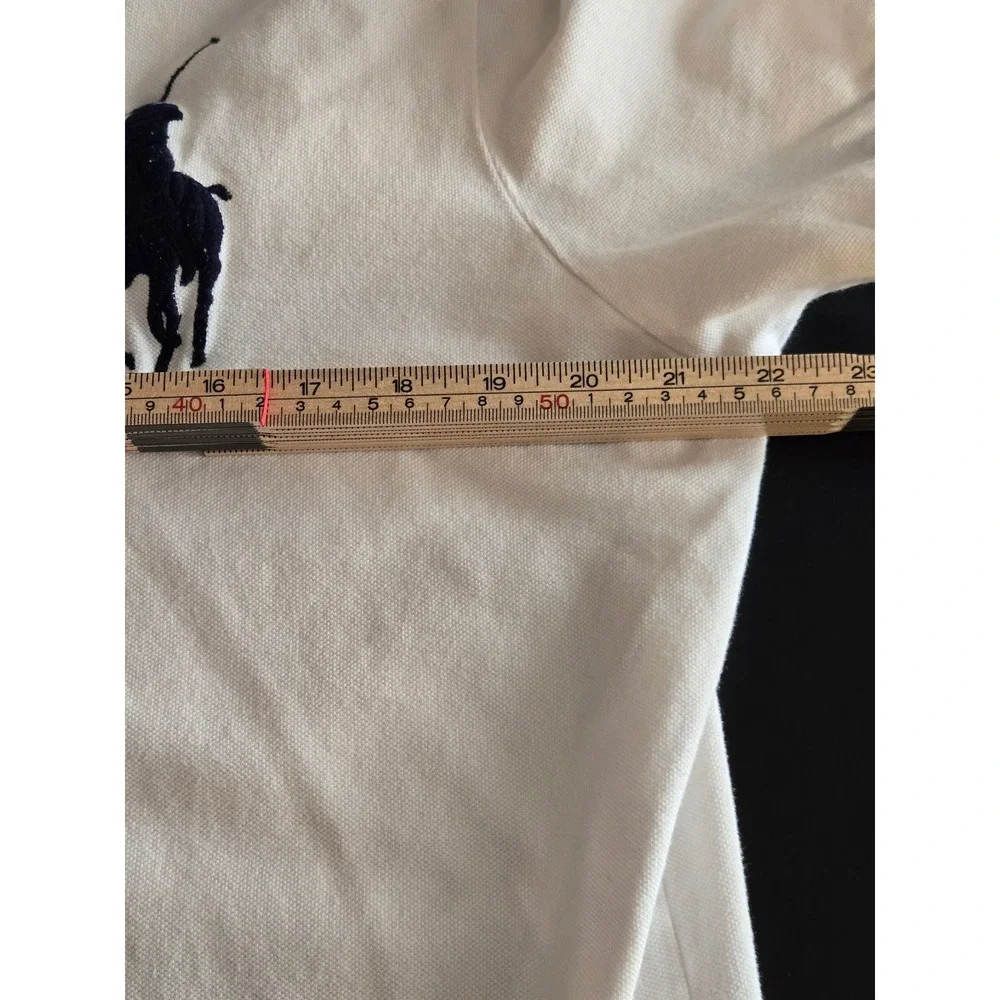 Polo Ralph Lauren‎ Mens XL Custom Fit White Big Pony Polo Shirt Navy Red Trim